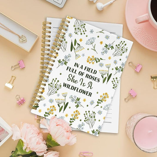 Baby Girls Nursery Spiral Notebook, Spring Plant Floral Wildflower Journaling Notebooks for Office Work School, Inspirational Christian Gift Hardcover Journals for Women, 160 Pages 5.5 x 8.3 Inch