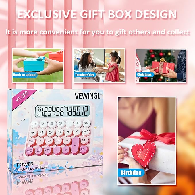 VEWINGL Mechanical Switch Calculator, 12 Digit Large LCD Display and Buttons, Great for Everyday Life and Basic Office Work, with Battery