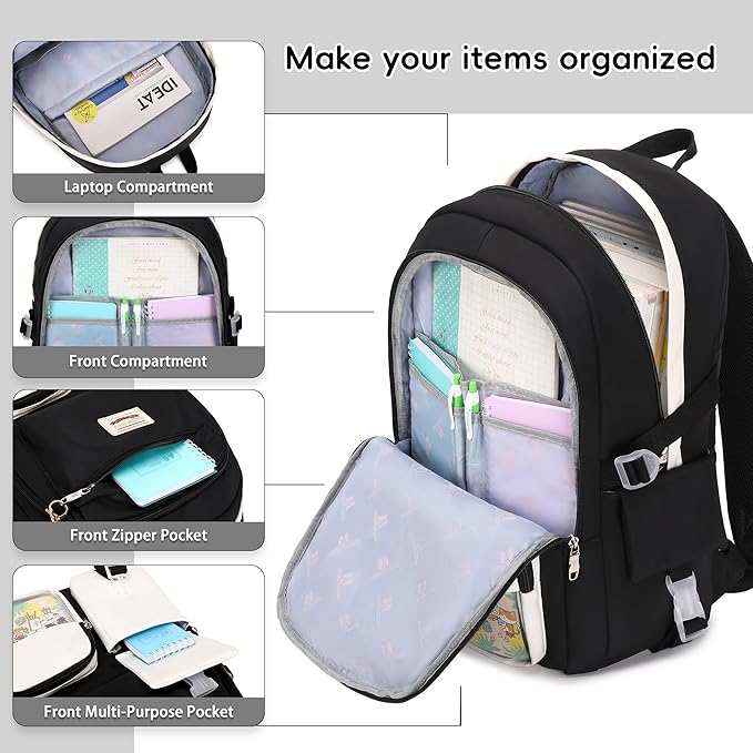 SHADOW VISION School Backpacks for Girls Backpack Cute Teen Girl Bookbag School Bag Backpack for Girls Teens (Black)