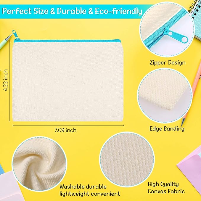 Shappy 40 Pcs Canvas Zipper Pouch Bags Pencil Pouch Canvas Makeup Bags Blank Pencil Case Cotton Cosmetic Case for Travel DIY Craft (7.09 x 4.33 Inches,S)