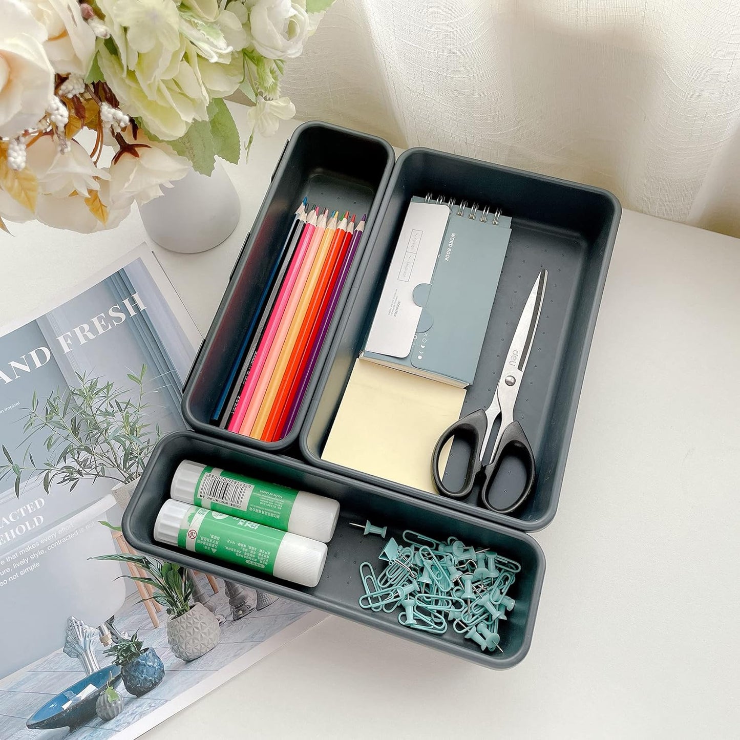 Office Drawer Organizers Bins Junk Drawer Organizers Tray Storage Dividers for Office Desk Dress Makeup (13pcs 2Size)