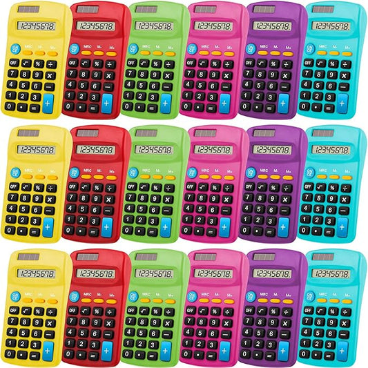 Weewooday 12 Pieces Pocket Size Calculator 8 Digit Basic Solar Battery Dual Power Mini Calculator for Desktop Home Office School Students Kids, 6 Colors