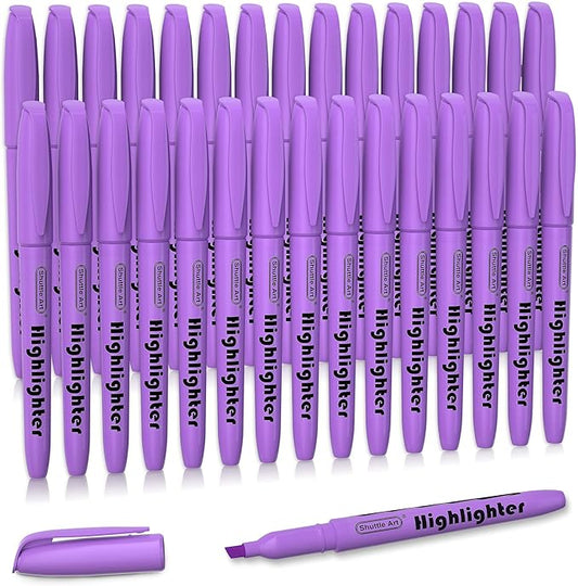 Shuttle Art Highlighters, 30 Pack Purple Highlighters Bright Colors, Chisel Tip Dry-Quickly Non-Toxic Highlighter Markers for Adults Kids Highlighting in Home School Office