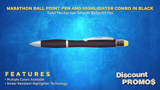 DISCOUNT PROMOS 10 Marathon Gel Highlighter Pens Pack - Twist Mechanism, Ballpoint - Black