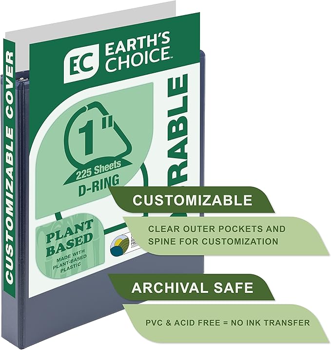 Samsill Plant-Based 1 Inch Durable D-Ring, Made in USA, View Binder, Eco-Friendly, USDA Certified Biobased, 2 Pack, Indigo Blue