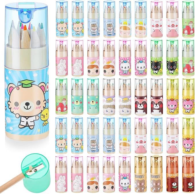 Fumete Cute Pencils Mini Drawing Colored Pencils Bulk for Kids with Sharpener Portable Color in Tube Party Favors Gift for Classroom School Supplies, 12 Colors