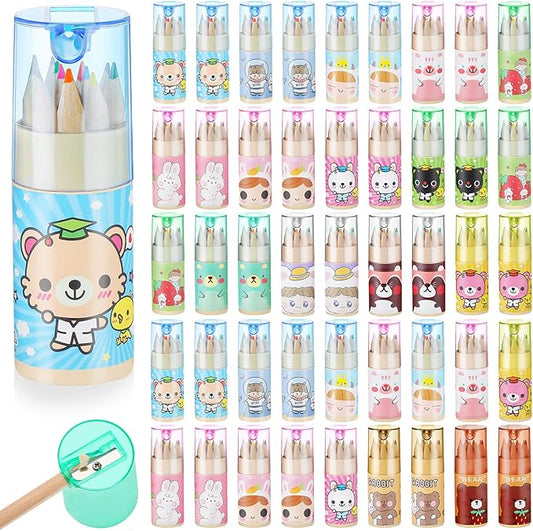 Fumete Cute Pencils Mini Drawing Colored Pencils Bulk for Kids with Sharpener Portable Color in Tube Party Favors Gift for Classroom School Supplies, 12 Colors