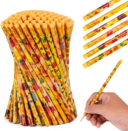 Kolewo4ever 100 Pieces Fall Pencils Thanksgiving Party Pencils Assortment Cylinder Wood Pencil Maple Leaf Autumn Turkey Pencil For Thanksgiving Pumpkin Autumn Gift,6 Styles