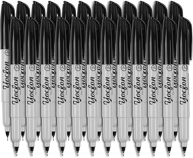 Ultra Fine Point Black Permanent Markers, 24 Pack Ultra Fine Point Black Permanent Marker set, Works on paper, Plastic, Stone, Glass, Metal