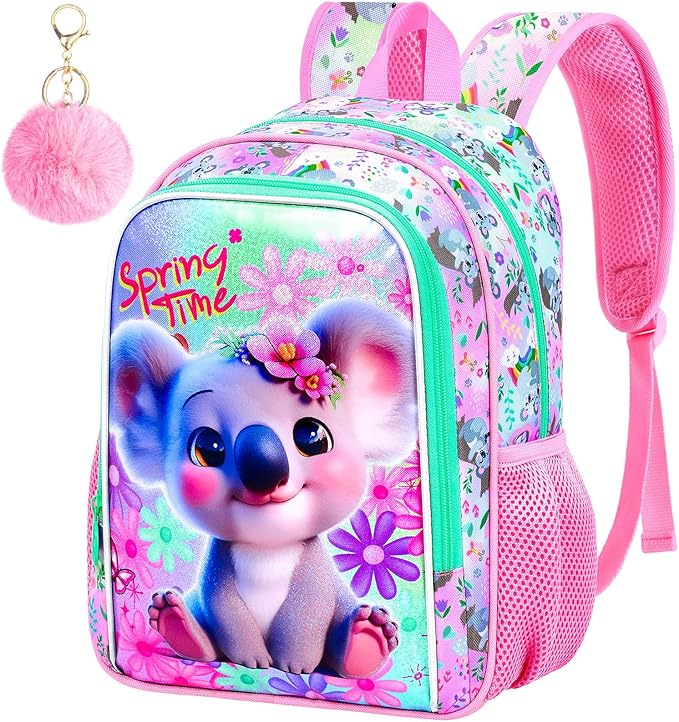 Girls Toddler Koala Backpack, Water Resistant Kindergarten Bookbag, 13" Preschool Backpacks for Toddler - Koala Pink