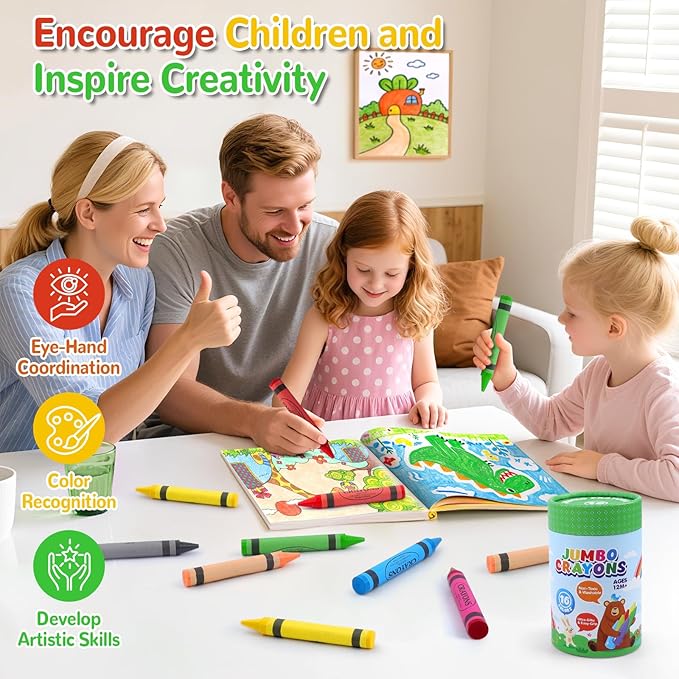 Jumbo Crayons for Toddlers 1-3 - 16 Colors Washable Toddler Crayons for Kids Ages 4-8 & 2-4, Non-Toxic, Silky Easy-Grip Large Crayon for Kids Art Coloring, Back to School Supplies,Classroom Must Haves