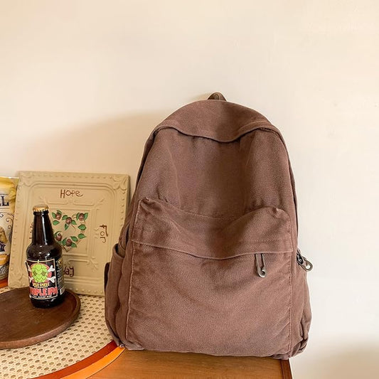 Vintage Canvas Backpack for Women - Grunge Hippie Cute Boho School Backpack - Casual Y2K Aesthetic - Coffee