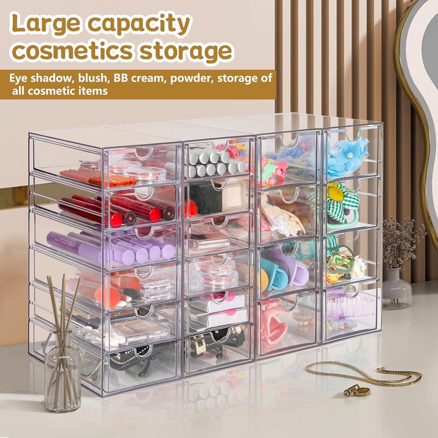 Acrylic Organizer with Drawers | 20 Drawers 4 Sets | Desk Organizer and Storage, Clear Makeup Organization, For Office/Art Supply/Craft Storage and Organization