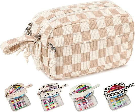 Bluboon Big Capacity Pencil Case Pencil Pouch Pen Case School Supplies Cute Pencil Box Pencil Bag for Teen Girls Boys Women Man (Brown White Checked)