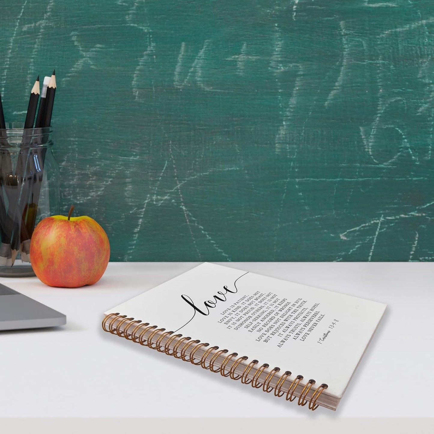 VNWEK Christian Notebook,Bible Journaling Notebook,Bible Journal,Church Notes Notebook,1 Corinthians 13:4-8 Love Never Fails Spiral Notebook Journal 5.5x8.3 Inch,Christian Journals for Women