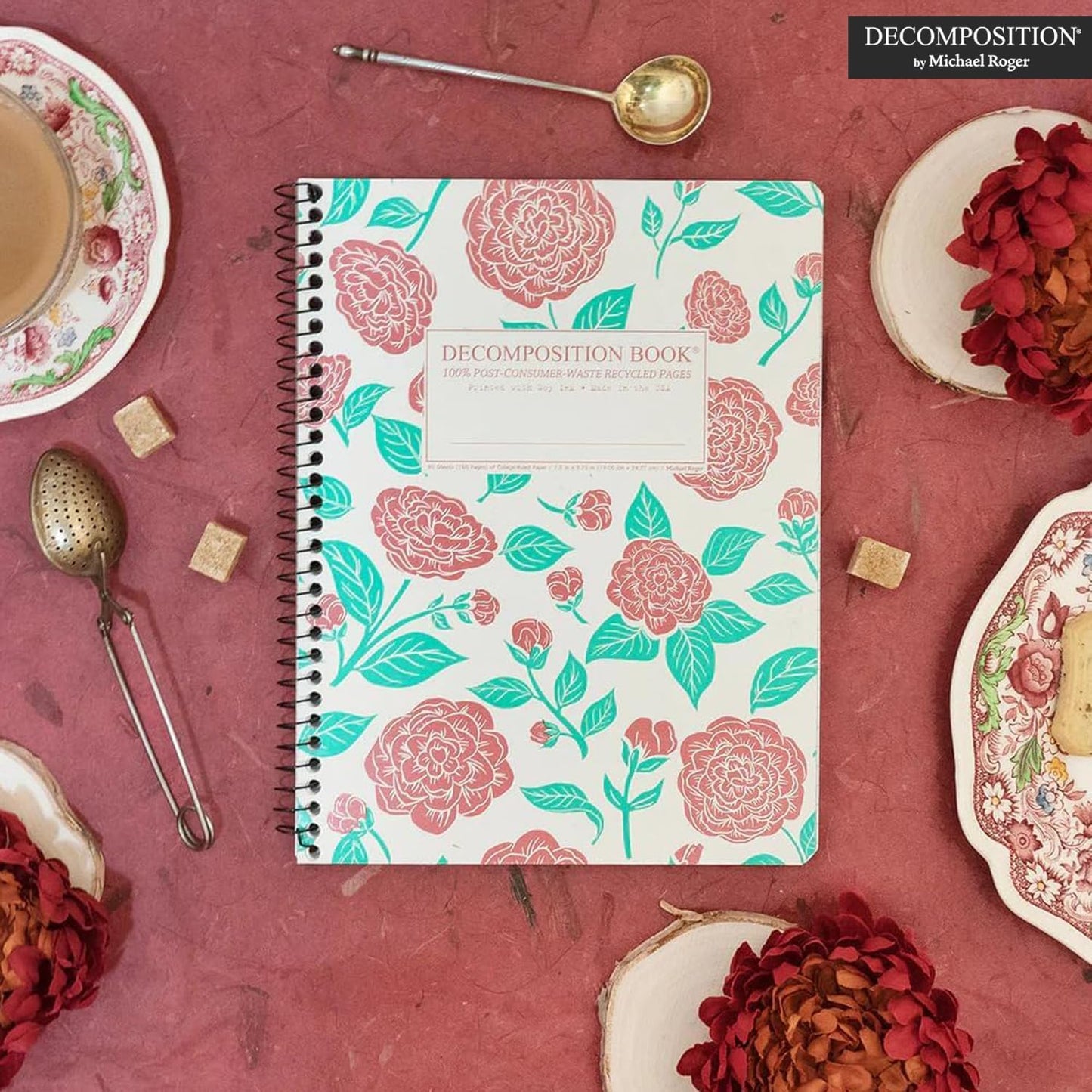 Decomposition Camellias College Ruled Spiral Notebooks – 9.75 x 7.5 Journal with 160 Lined Pages – Cute Notebooks for School Supplies, Home & Office – 100% Recycled Paper – Made in USA