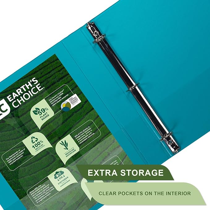 Samsill Plant-Based 1.5 Inch Durable Round Ring, Made in USA, View Binder, Eco-Friendly, USDA Certified Biobased, Single, Aqua Blue