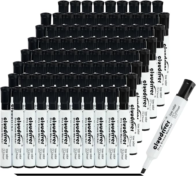 cloudriver Low Odor Dry Erase Markers Tank Style, 86 Count, Chisel Tip, Black Whiteboard Markers, Bulk Dry Erase Marker For Office, home and School Supplies