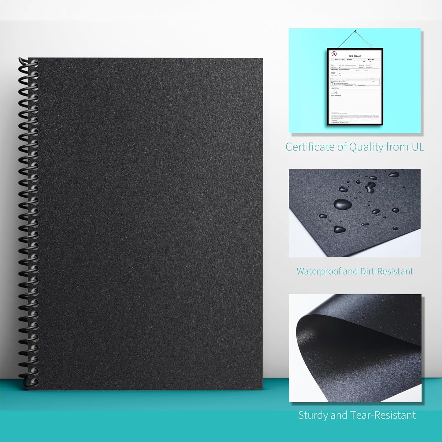 Binditek 100 Pack 12 Mil Sand-Textured Polycover - Plastic Binding Cover for Letter Size - Lightly Sanded Finish - Business Reports and Proposals - Square Corners, Un-Punched, Black