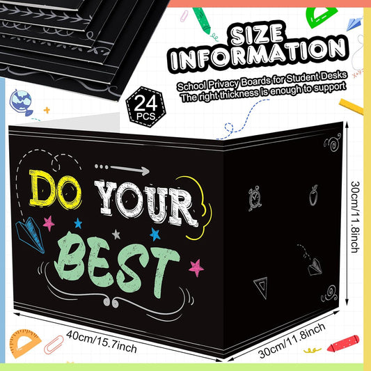 Honoson 24 Pcs Bulk Inspirational Privacy Folders for Students Cardboard Test Privacy Boards Motivational Words Desk Dividers Shield for Classroom School Study Supplies, 6 Styles(Blackboard)