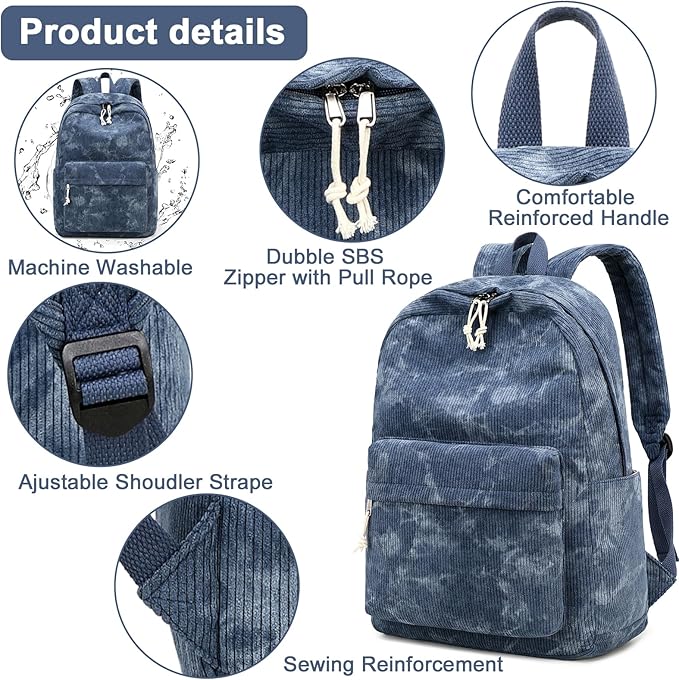 School Backpack for Teens Large Corduroy Bookbag Lightweight 15.6 inch Laptop Bag for Girls Women Casual High School College