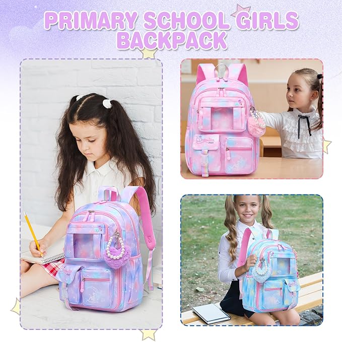 Sweet Girls Backpack - Stylish Splash-resistant School Bag with Multiple Pockets & Trendy Laptop Compartment（17inch Purple）