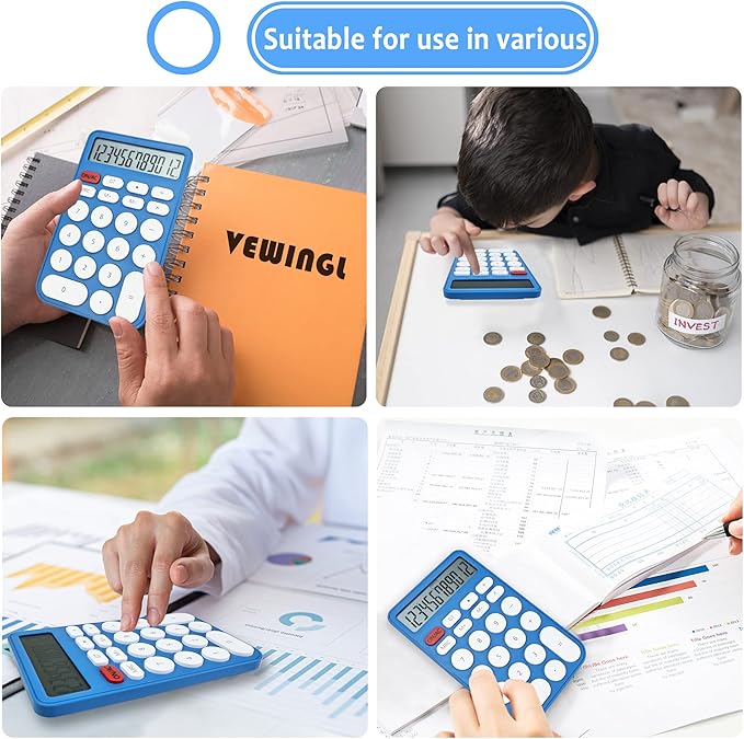 VEWINGL Standard Calculator 12 Digit,Desktop Large Display and Buttons,Calculator with Large LCD Display for Office,School, Home & Business Use,Automatic Sleep,with Battery