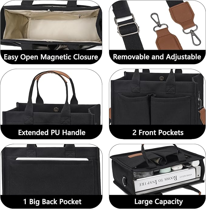 Tote Bag for Women With Compartments,Large Canvas Tote Women's Purse Crossbody Bags Work Laptop Book Bag Satchels Handbags