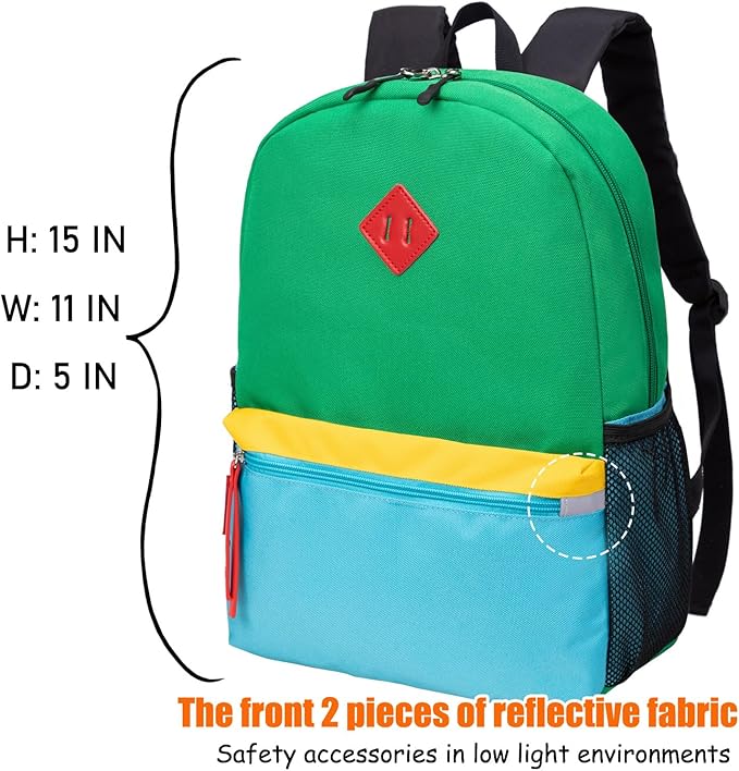 HawLander Little Kids Backpack for Boys Toddler School Bag Fits 3 to 6 years old, 15 inch, Green Blue