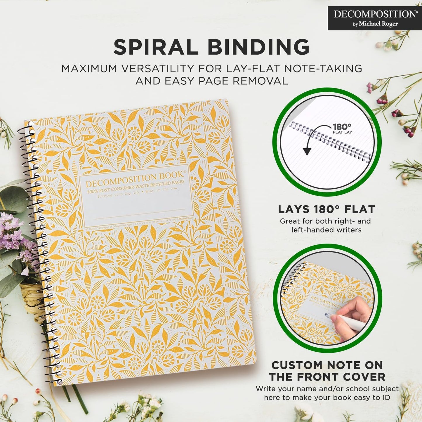 Decomposition Fields of Plenty College Ruled Spiral Notebook - 9.75 x 7.5 Journal with 160 Lined Pages - 100% Recycled Paper - Cute Notebooks for School Supplies, Home & Office - Made in USA