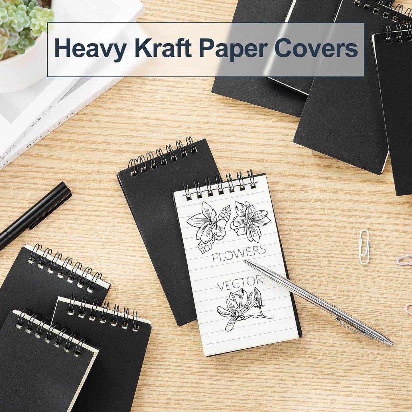 Tenceur 6 Pcs Pocket Notebook Bulk Small 3x5 Inch Spiral Notepads Mini Top Bound Notebook with Lined 120 Pages Ruled Memo Pads for Office College Nurse Essentials Back to School Gift (Black)