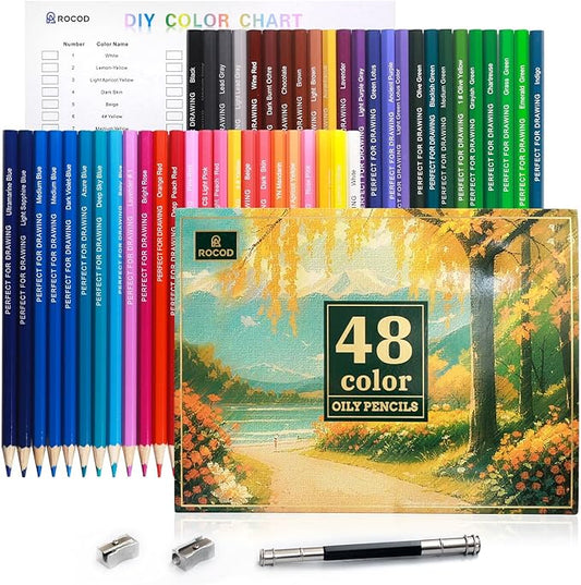 Colored Pencils for Adult Coloring Books, 48 Color Pencil Set, Soft Core Coloring Pencils, Colour Drawing Pencil Set with Sharpener for Adult Artist Coloring, Drawing, Sketching