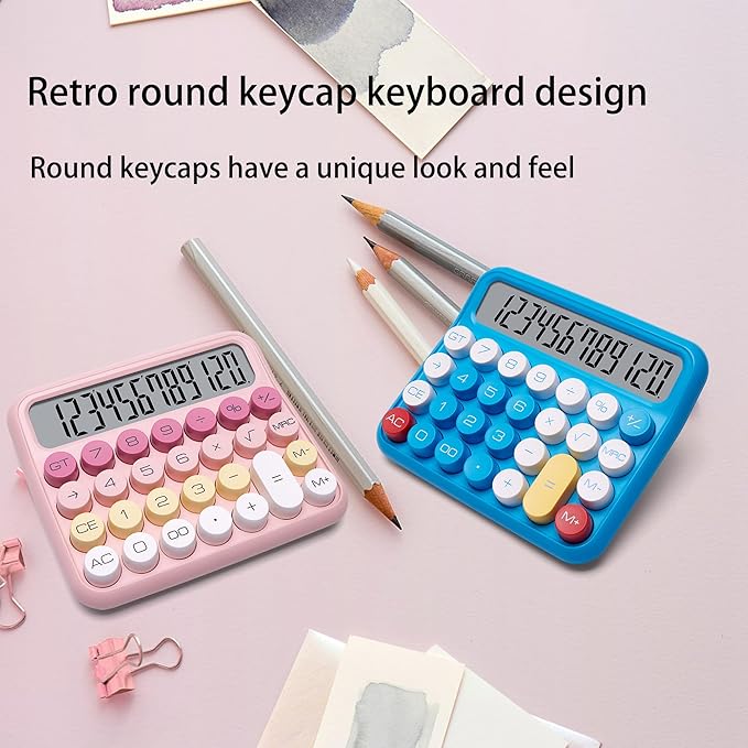 VEWINGL Mechanical Switch Calculator, 12 Digit Large LCD Display and Buttons, Great for Everyday Life and Basic Office Work, with Battery