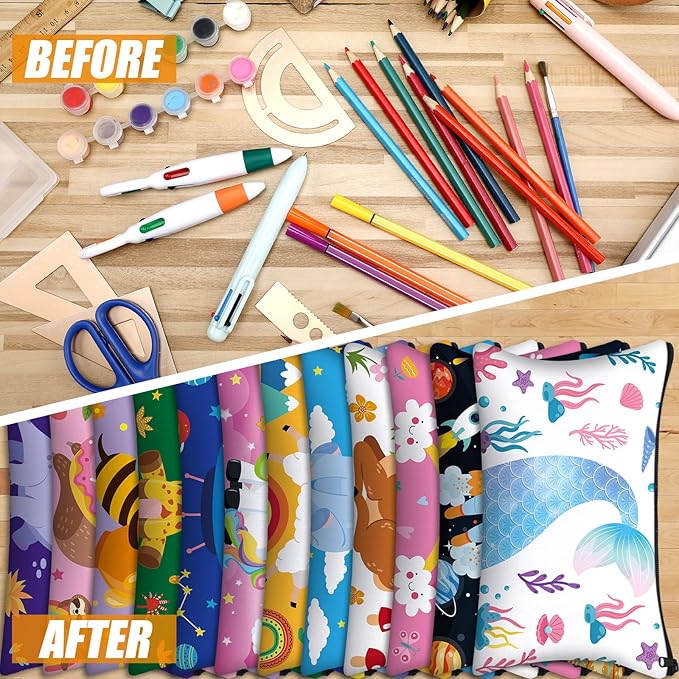 Hosuly 24 Pcs Bulk Cartoon Zipper Pencil Case Pouch Cute Cartoon Animal Pen Bag Multicolored Mermaid Panda Bee Canvas Pencil Pouch Organizer for Boy Girl Kids Stationary Storage School