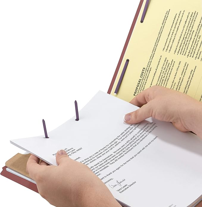 Smead 100% Recycled End Tab Pressboard Classification File Folder with SafeSHIELD Fasteners, 1 Divider, 2" Expansion, Legal Size, Red, 10 per Box (29855)