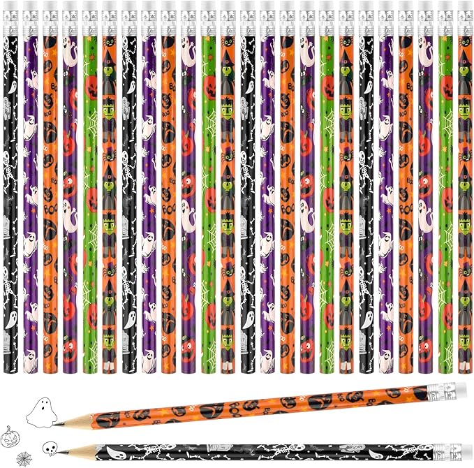 Zuazaor 200 Mixed-color Cute Wooden Pencils in Bulk with Eraser for Halloween Party Favors