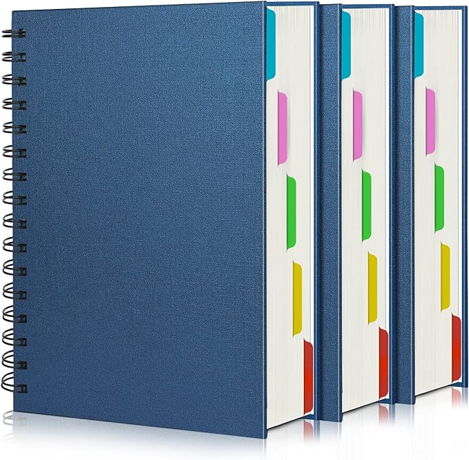 EUSOAR Spiral Notebook College Ruled, 3pcs A5 5.5"x8.3" 5 Subject Writing Pad, Thick Hardcover, 100GSM 120Sheets/ 240Pages of Lined Paper, for School, Home Supplies, Office and Business, Royal Blue