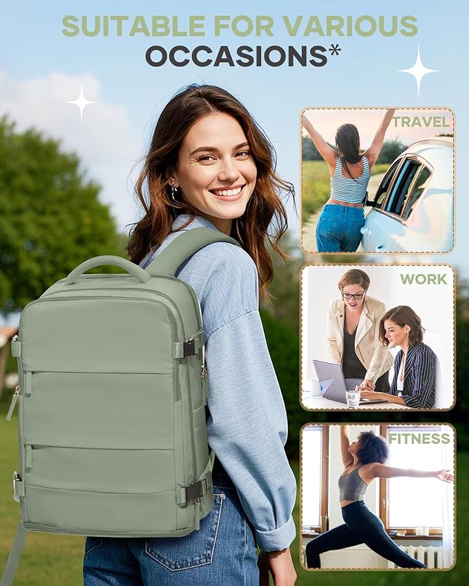 Large Travel Backpack For Women Men Airline Approved Carry On Backpack Flight Approved Waterproof Sports Luggage Backpack Casual Daypack Small Hiking Backpacks Grey Green