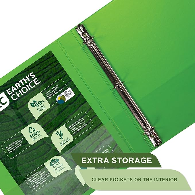 Samsill Plant-Based 1 Inch Durable Round Ring, Made in USA, View Binder, Eco-Friendly, USDA Certified Biobased, 2 Pack, Lime Green