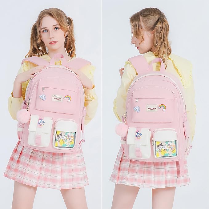 SHADOW VISION School Backpacks for Girls Backpack Cute Teen Girl Bookbag School Bag Backpack for Girls Teens (Pink)