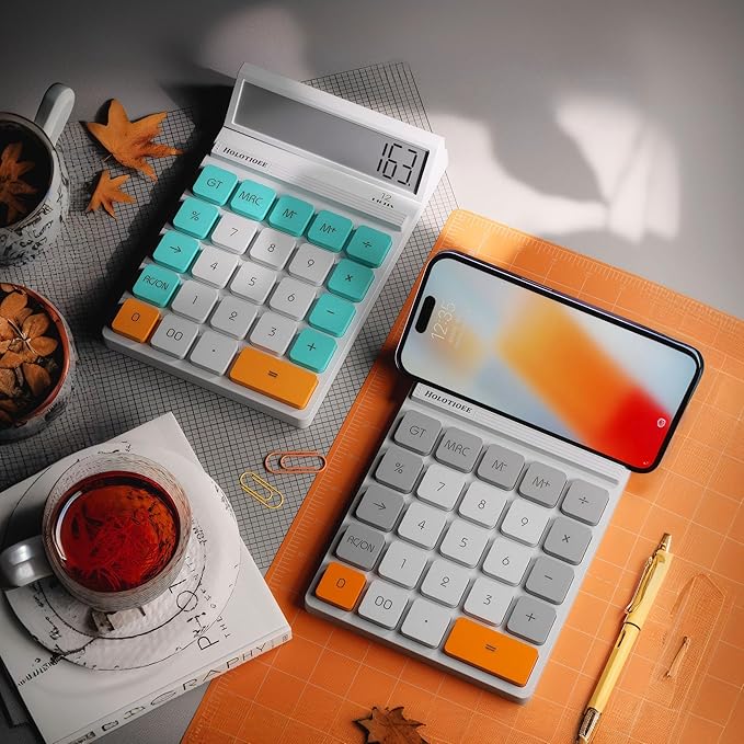 12 Digits Desktop Calculator with Large LCD Display and Sensitive Button, for Home, Office, School, Class and Business, 4 Function Small Basic Calculators for Desk