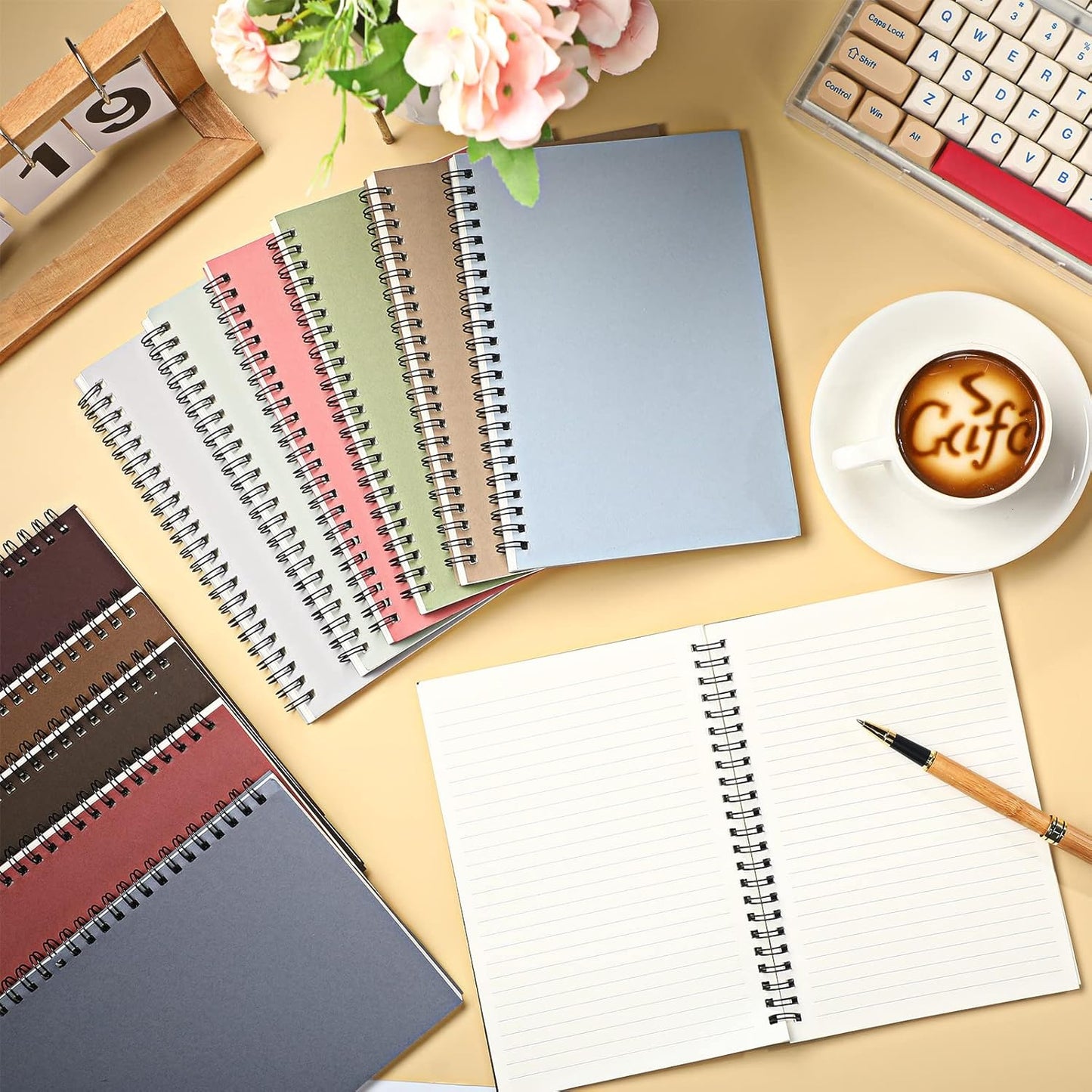 Fuutreo 12 Pcs Spiral Notebook for Work A5 8.3 x 5.7 Inch College Ruled Spiral Journal Notebook Kraft Cover Ruled Paper, 12 Color, 60 Sheets, 120 Pages for Office School(Morandi Color)