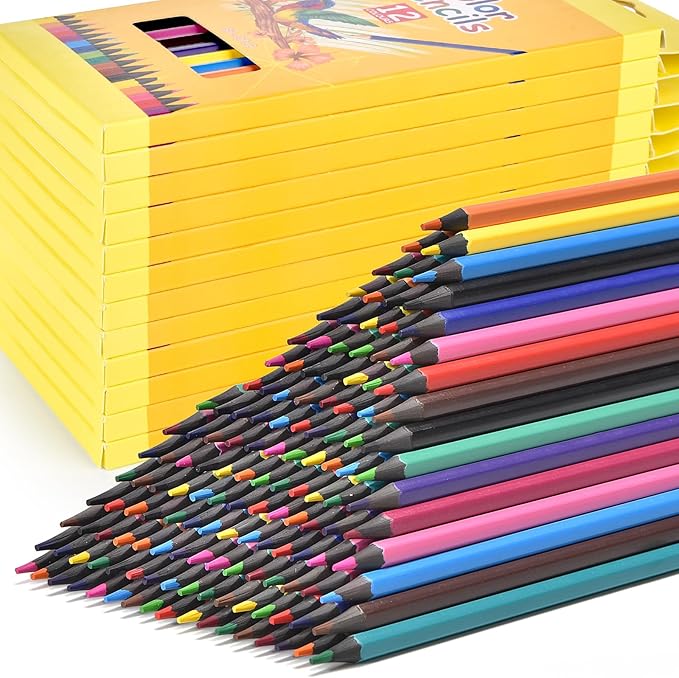 Colored Pencils Bulk,144 Count Colored Pencils for Kids, 12 Packs 12 Colors, Back to School Supplies For Teachers,Back to School Supplies, Classroom Prizes,Not easily breakable