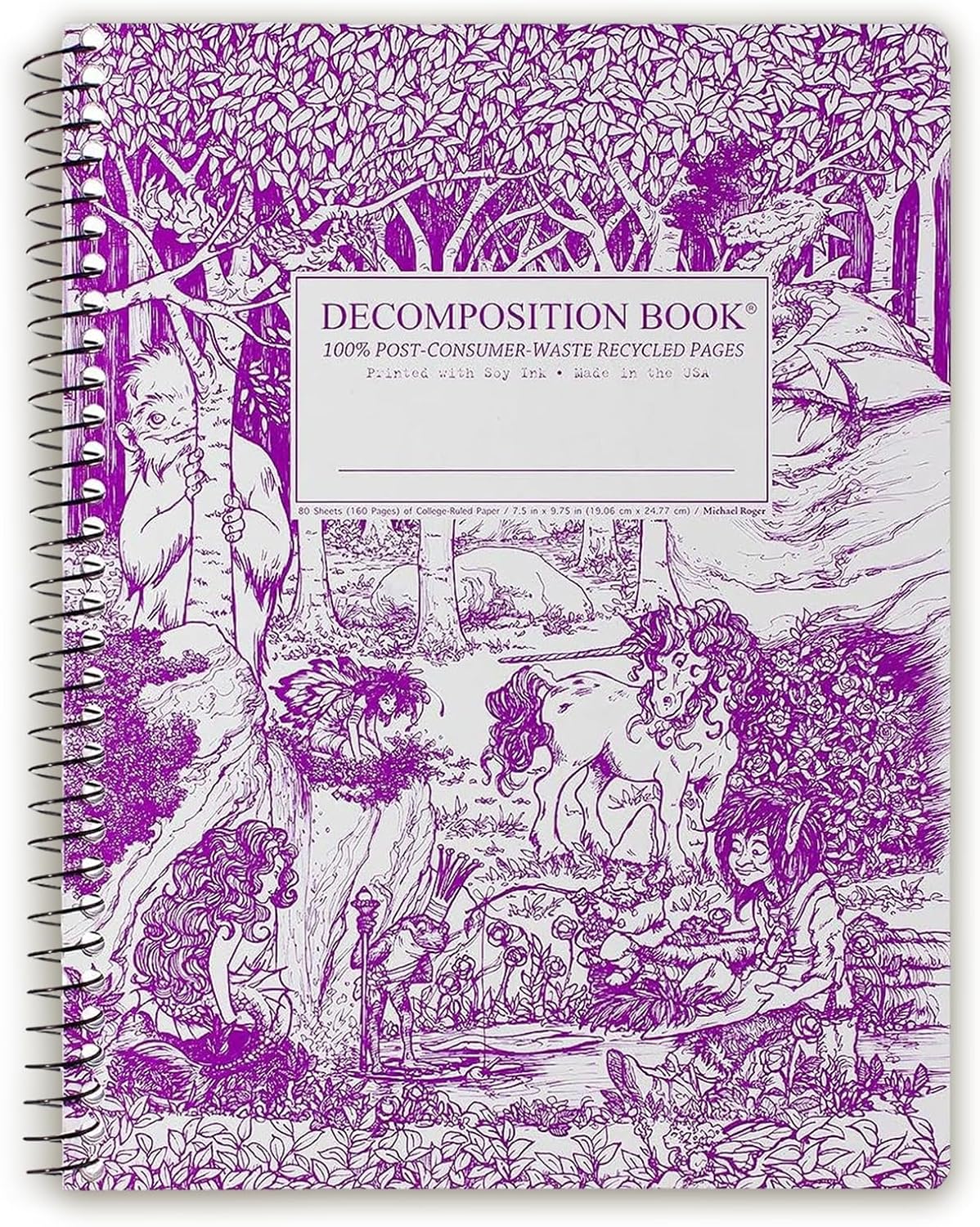 Decomposition Fairy Tale Forest College Ruled Spiral Notebook - 9.75 x 7.5 Journal with 160 Lined Pages - 100% Recycled Paper - Cute Notebooks for School Supplies, Home & Office - Made in USA