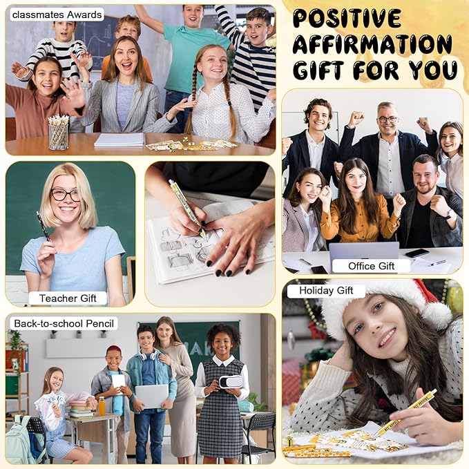 60 Sets Inspirational Bee Gifts Bulk 6 Styles 0.7 mm Motivational Mechanical Pencils with Erasers Positive Cards Back to School Gifts for Student Teacher Coworker Office Supplies