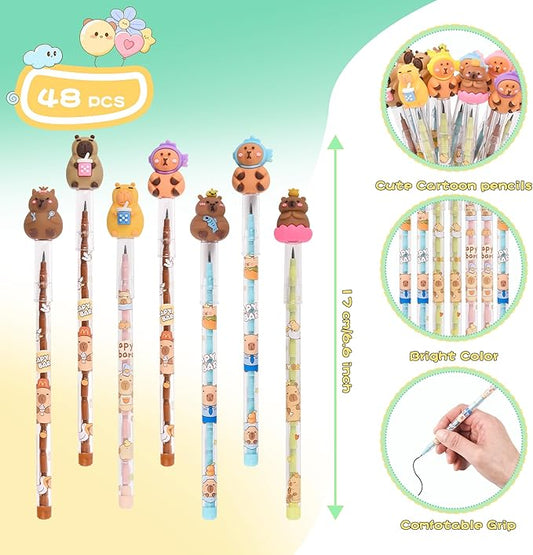 48 Pieces Cute Capybara Stackable Pencils Capybara Party favors Translucent Multi Point Push Fun Pencils Gifts for School Supplies Classroom Rewards.