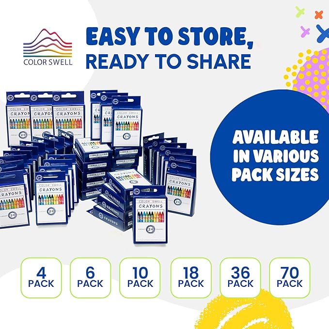 Color Swell Bulk Crayons Packs - 10 Boxes of 24 Vibrant Colors of Teacher Quality Durable for Home and School