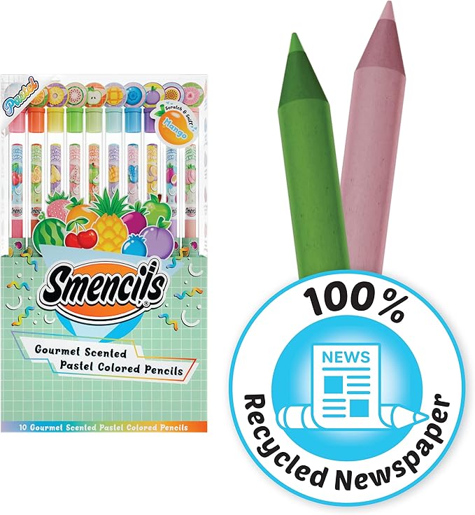 Pastel Colored Smencils - Patented Gourmet Scented Colored Pencils made from Recycled Newspapers, 10 Count, Gifts for Kids, School Supplies, Classroom Rewards