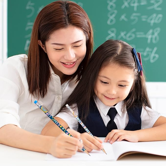 Kolewo4ever 100 Pieces Boho Rainbow Inspiring Pencils Motivational Encouragement Pencils Positive Pencil for Teachers Classrooms Reward