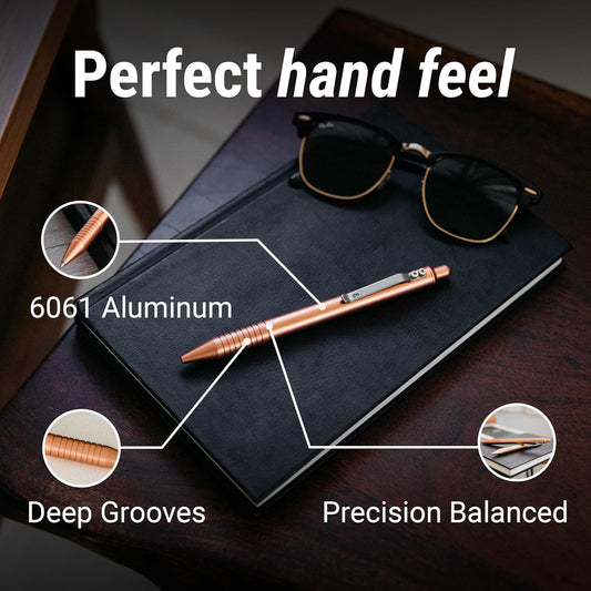 Everyman Grafton Full Click Refillable 0.7mm Ball Point Pen, Rose gold | Sleek Anodized Aluminum EDC Pen with Deep Grooved Grip | Smooth Writing Pocket Pen for Office, Travel, Gifting & Daily Use